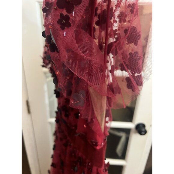 Mac Duggal, Floral Applique Cocktail Midi Dress in Burgundy Size 8 Prom Formal - Picture 7 of 12